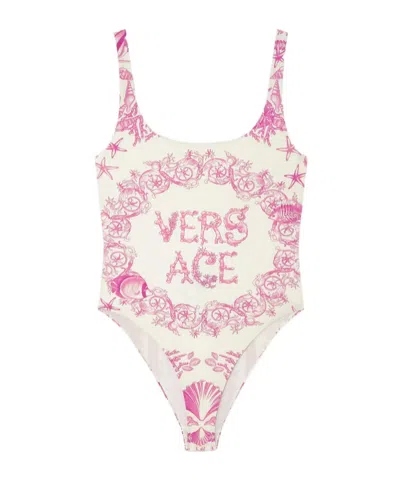 Versace Underwater Barocco Print One-piece Swimsuit In Pink