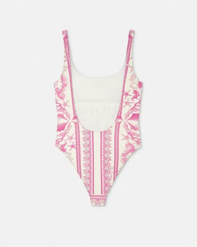 Versace Underwater Barocco Print One-piece Swimsuit In Pink