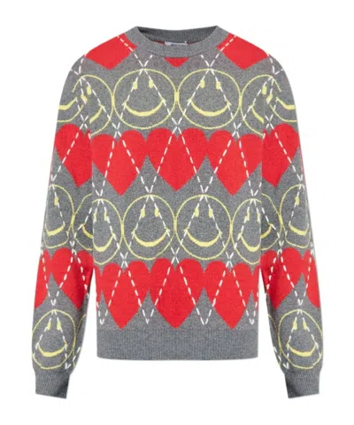 Moschino Ribbed Crewneck Sweater Graphic Pattern In Multi
