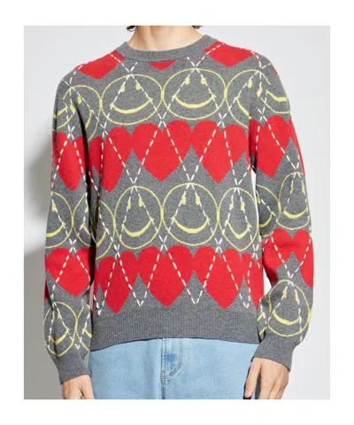 Moschino Ribbed Crewneck Sweater Graphic Pattern In Multi