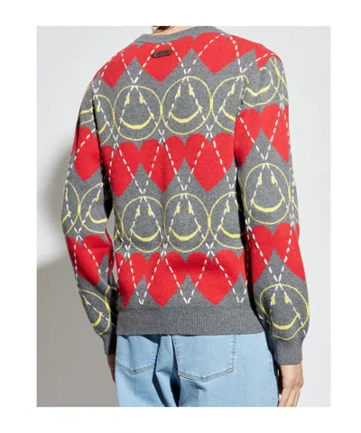 Moschino Ribbed Crewneck Sweater Graphic Pattern In Multi