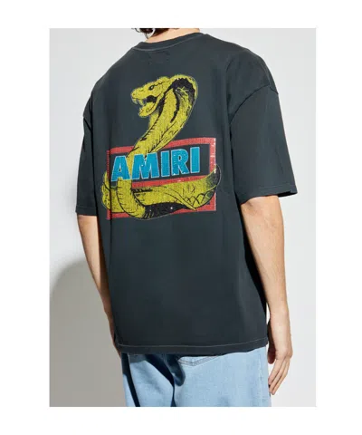 Amiri Crystal Cobra Embellished Printed Cotton-blend Jersey T-shirt In Black