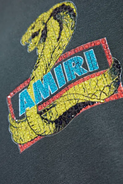 Amiri Crystal Cobra Embellished Printed Cotton-blend Jersey T-shirt In Black