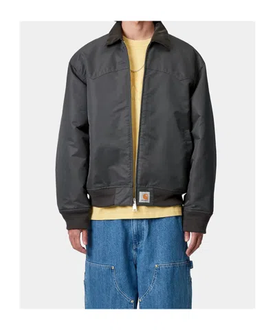 Carhartt Santa Fe Alumni Velvet-trimmed Nylon-twill Bomber Jacket In Gray