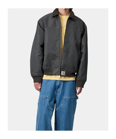 Carhartt Santa Fe Alumni Velvet-trimmed Nylon-twill Bomber Jacket In Gray