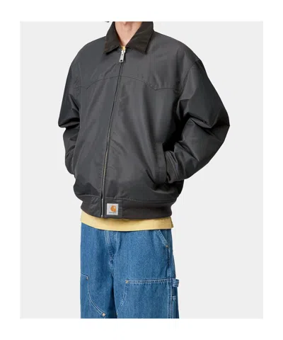 Carhartt Santa Fe Alumni Velvet-trimmed Nylon-twill Bomber Jacket In Gray