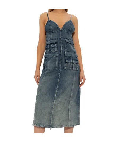 Diesel Dress In Fluid Laser-worn Denim In Blue