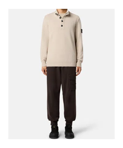 Stone Island Mens Desert Melange Wool Half-button Jumper In Neutral