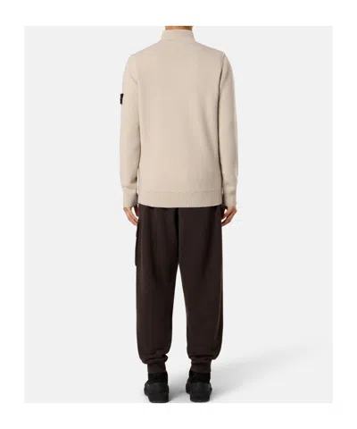 Stone Island Mens Desert Melange Wool Half-button Jumper In Neutral