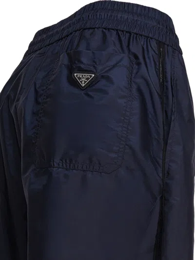 Prada Drawstring Elastic Waist Casual Pants In Blue