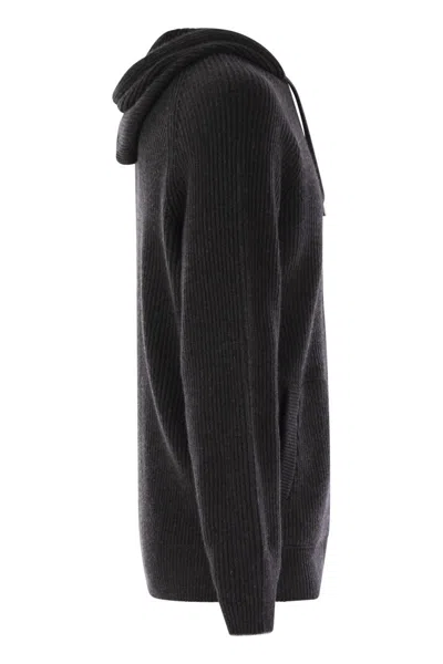 Brunello Cucinelli Cashmere Zip-up Hoodie Featuring Drawstring Hood In Black