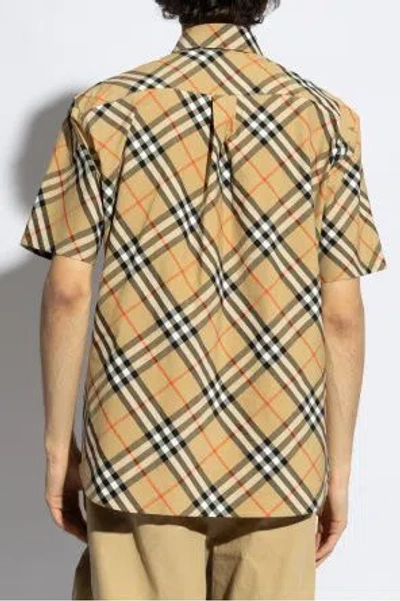 Burberry Short-sleeved Check Pattern Shirt With Button-down Collar In Multi
