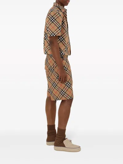 Burberry Short-sleeved Check Pattern Shirt With Button-down Collar In Multi