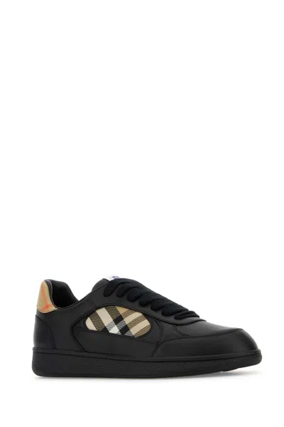 Burberry Indigo Blue Leather And Check Sneaker Terrace