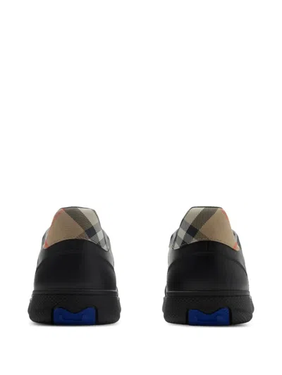 Burberry Indigo Blue Leather And Check Sneaker Terrace