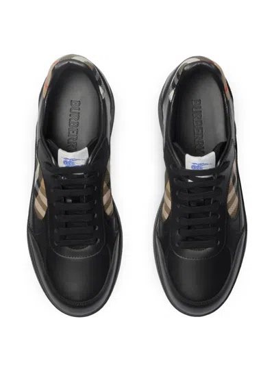 Burberry Indigo Blue Leather And Check Sneaker Terrace