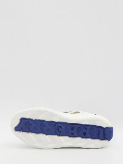 Burberry Low-top Leather Sneakers With Check Inserts In White
