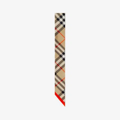 Burberry Long Lightweight Checked Silk Scarf In Nude