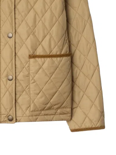 Burberry Oldham Beige Quilted Jacket With Corduroy Collar In Tech Fabric Woman