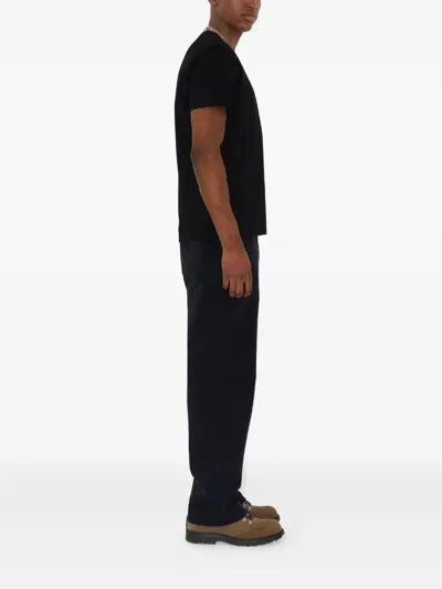 Burberry Black Cotton T-shirt With Check Finishes Men In Black