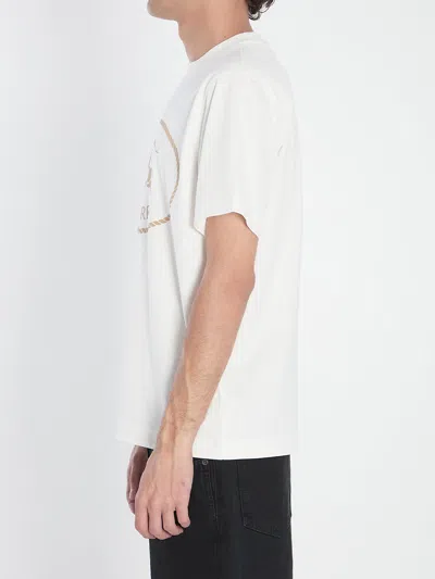 Burberry Beige Crewneck T-shirt With Maxi Logo On The Front In Cotton Man