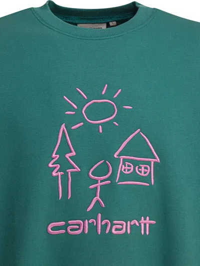 Carhartt Crew Neck Embroidered Design Sweaters In Green