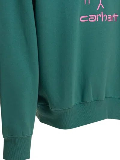 Carhartt Crew Neck Embroidered Design Sweaters In Green