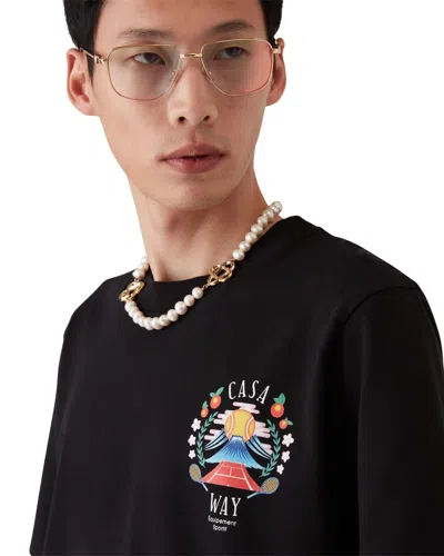 Casablanca Casa Way Mountain Printed Organic Cotton-jersey T-shirt In Black