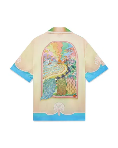 Casablanca Silk Short Sleeve Printed Shirt In Blue