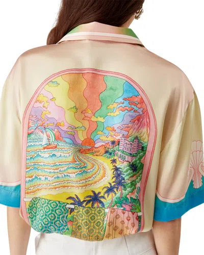 Casablanca Silk Short Sleeve Printed Shirt In Blue