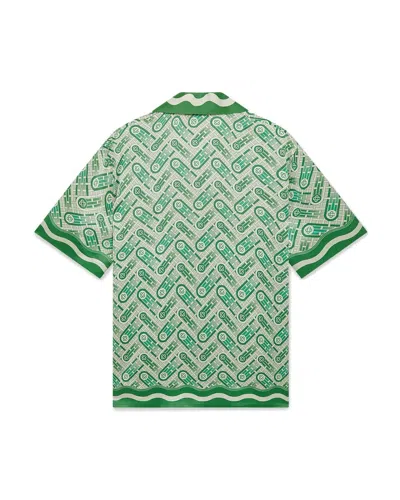 Casablanca Mens Green Ping Pong Ping Pong Monogram Cuban-collar Short-sleeve Silk Shirt In Green