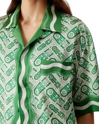 Casablanca Mens Green Ping Pong Ping Pong Monogram Cuban-collar Short-sleeve Silk Shirt In Green