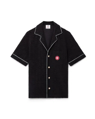 Casablanca Black Shirt With Classic Lapels And All-over Embossed Monogram In Black