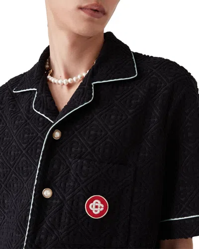 Casablanca Black Shirt With Classic Lapels And All-over Embossed Monogram In Black