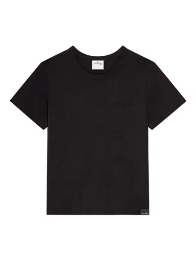 Courrèges Embroidered Black T-shirt With Minimalist Design In Black