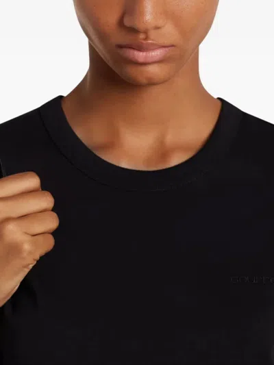 Courrèges Embroidered Black T-shirt With Minimalist Design In Black