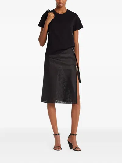 Courrèges Embroidered Black T-shirt With Minimalist Design In Black