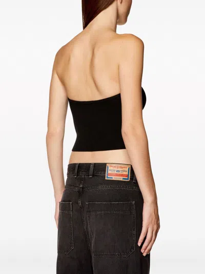 Diesel Ribbed Viscose Cropped Top M-clarksvillex In Black