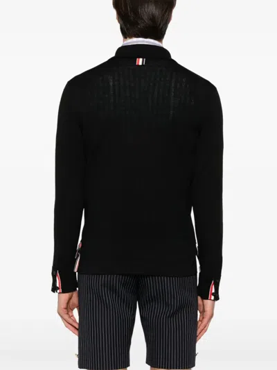Thom Browne Wool Shirt With Long Sleeves And Striped Detail In Black
