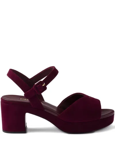 Prada Suede Triangle Logo Platform Sandals In Red