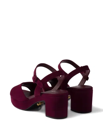 Prada Suede Triangle Logo Platform Sandals In Red