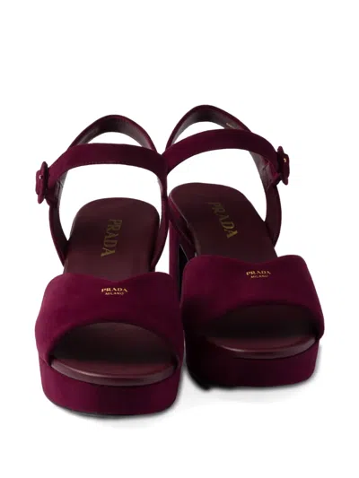 Prada Suede Triangle Logo Platform Sandals In Red