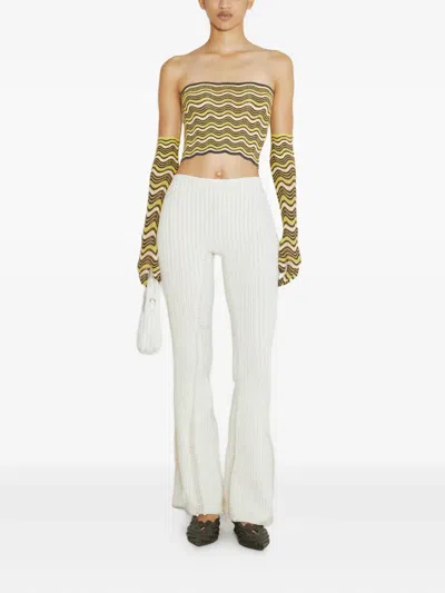 Isa Boulder Wave Knit Bandeau Top With Glove Set In Brown