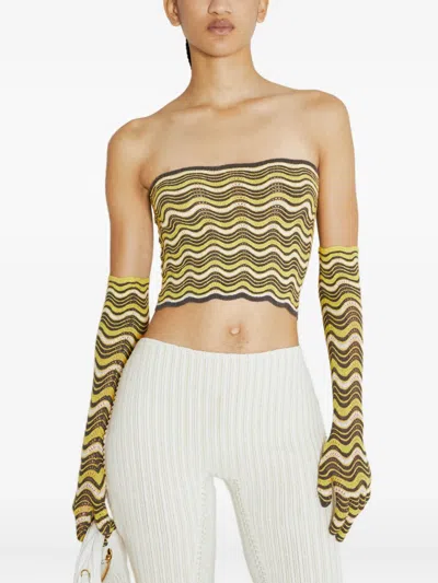 Isa Boulder Wave Knit Bandeau Top With Glove Set In Brown