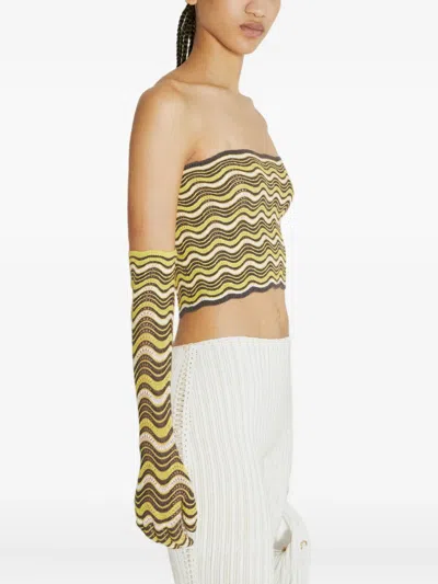 Isa Boulder Wave Knit Bandeau Top With Glove Set In Brown