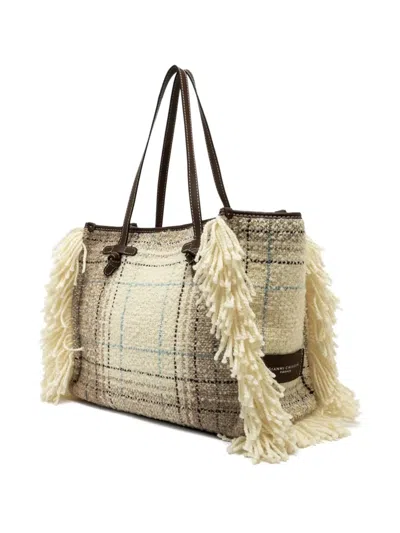 Gianni Chiarini Marcella Fringed Checked Tote Bag