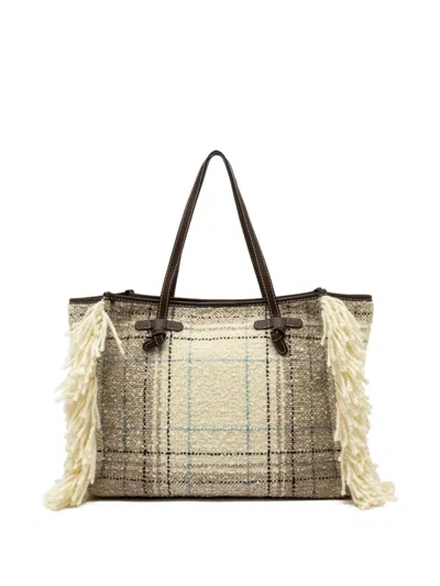 Gianni Chiarini Marcella Fringed Checked Tote Bag