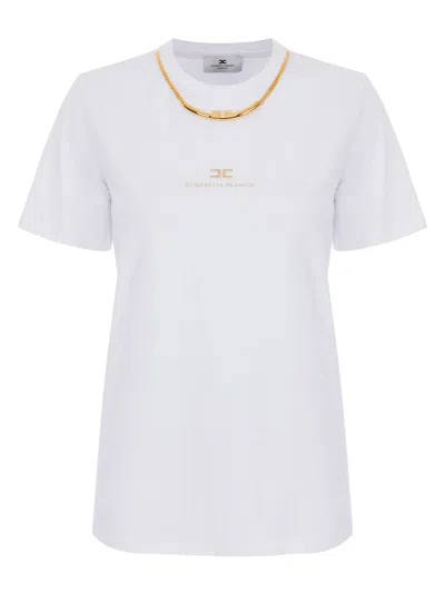 Elisabetta Franchi White Cotton Jersey T-shirt With Necklace Detail In White