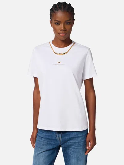 Elisabetta Franchi White Cotton Jersey T-shirt With Necklace Detail In White