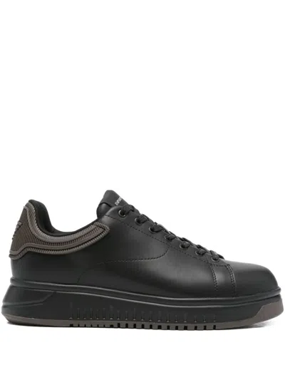 Emporio Armani Asv Recycled Nylon Sneakers With Regenerated Saffiano Details In Black